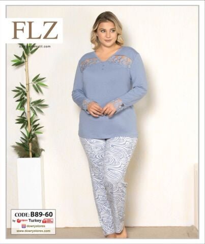 Flz B89-60 (2XL-3XL-4XL-5XL) Uzun Kollu Bayan Pijama Takımı 4’lü – Pijama Takımı