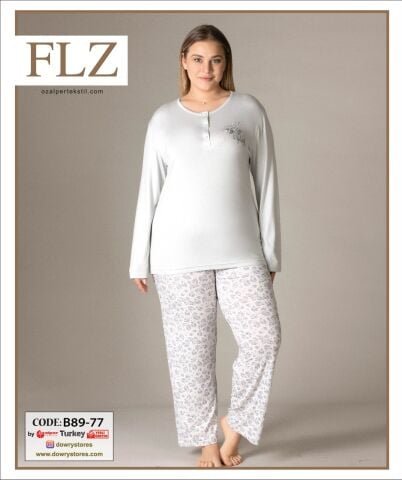 Flz B89-77 (2XL-3XL-4XL-5XL) Uzun Kollu Bayan Pijama Takımı 4’lü – Pijama Takımı