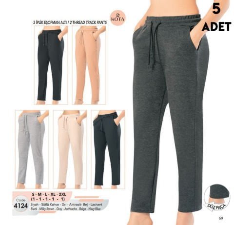 Kota 4124 Bayan İki İplik Düz Paça Eşofman Altı 5’li – Pijama Takımı
