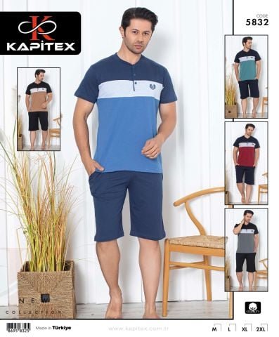 Kapitex 5832 Erkek Kısa Kol Kapri Pijama Takım 4’lü – Pijama Takımı