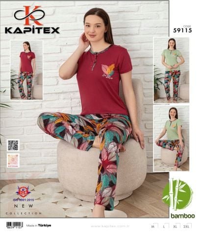 Kapitex 59115 Bambu Ring Viskon Bayan Kısa Kol Pijama Takım 4’lü – Pijama Takımı
