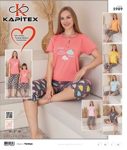 Kapitex 5989 Kısa Kol Kapri Bayan Pijama Takım 4’lü – Pijama Takımı
