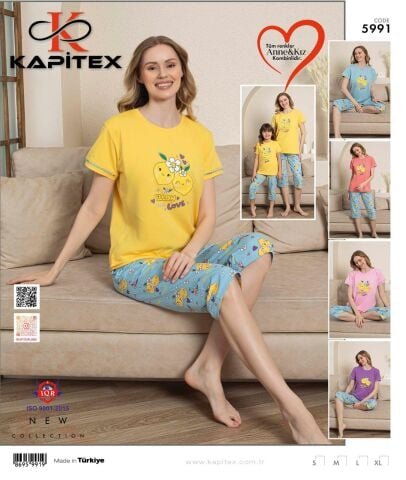 Kapitex 5991 Kısa Kol Kapri Bayan Pijama Takım 4’lü – Pijama Takımı