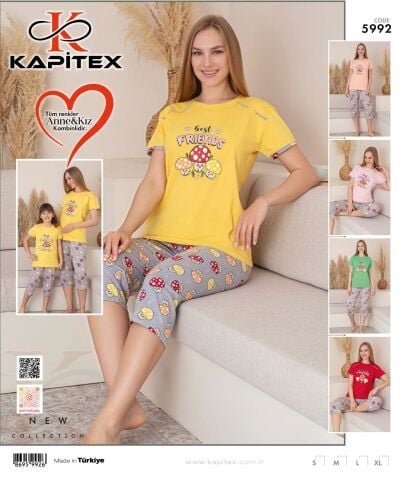 Kapitex 5992 Kısa Kol Kapri Bayan Pijama Takım 4’lü – Pijama Takımı