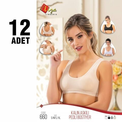 Liza 660 Pedli Bayan Kalın Askılı Bustiyer 12’li – Kadın İç Giyim – Büstiyer