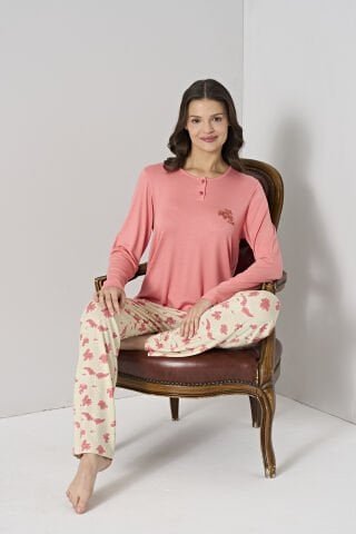 Pijadore 1908 (M-L-XL-XXL) Uzun Kollu Bayan Pijama Takım 4’lü – Pijama Takımı