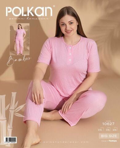 Polkan 10627 (2XL-3XL-4XL) Kısa Kollu Bayan Bambu Pijama Takım 3’lü – Pijama Takımı