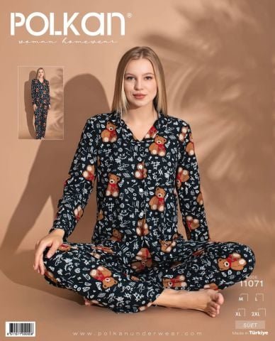 Polkan 11071 Bayan Uzun Kollu Süet Pijama Takım 4’lü – Pijama Takımı