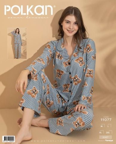 Polkan 11077 Bayan Uzun Kollu Süet Pijama Takım 4’lü – Pijama Takımı
