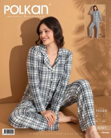 Polkan 11093 Bayan Uzun Kollu Süet Pijama Takım 4’lü – Pijama Takımı