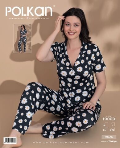 Polkan 19000 Bayan Milan Kısa Kollu Bayan Pijama Takım Paket İçi 4’lü – Pijama Takımı