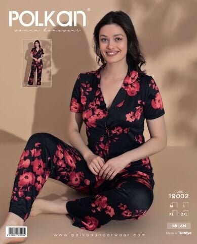 Polkan 19002 Bayan Milan Kısa Kollu Bayan Pijama Takım Paket İçi 4’lü – Pijama Takımı