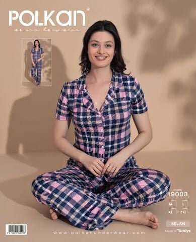 Polkan 19003 Bayan Milan Kısa Kollu Bayan Pijama Takım Paket İçi 4’lü – Pijama Takımı