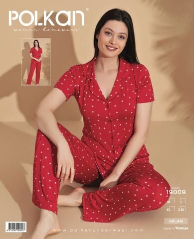 Polkan 19009 Bayan Milan Kısa Kollu Bayan Pijama Takım Paket İçi 4’lü – Pijama Takımı