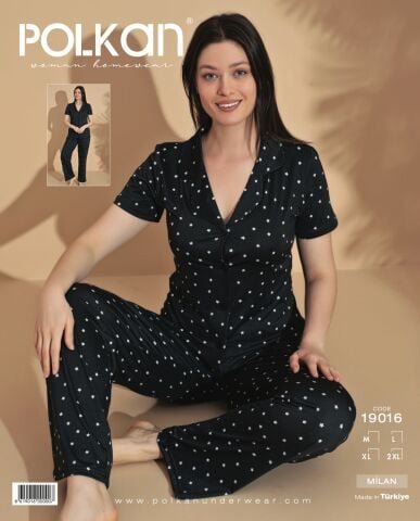 Polkan 19016 Bayan Milan Kısa Kollu Bayan Pijama Takım Paket İçi 4’lü – Pijama Takımı