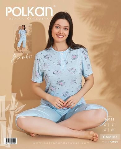 Polkan 19111 (M-L-XL-2XL) Kısa Kollu Kapri Bayan Bambu Pijama Takım 4’lü – Pijama Takımı
