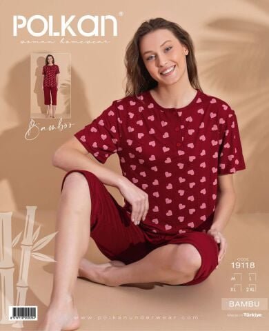 Polkan 19118 (M-L-XL-2XL) Kısa Kollu Kapri Bayan Bambu Pijama Takım 4’lü – Pijama Takımı
