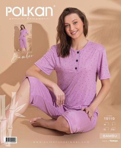 Polkan 19119 (M-L-XL-2XL) Kısa Kollu Kapri Bayan Bambu Pijama Takım 4’lü – Pijama Takımı