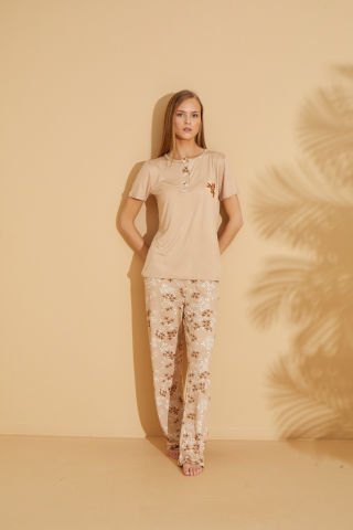 Polkan 19509 Bayan Ring Viskon Kısa Kollu Bayan Pijama Takım Paket İçi 4’lü – Pijama Takımı