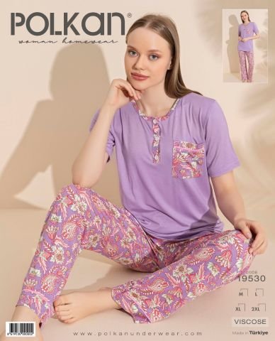 Polkan 19530 Bayan Ring Viskon Kısa Kollu Bayan Pijama Takım Paket İçi 4’lü – Pijama Takımı