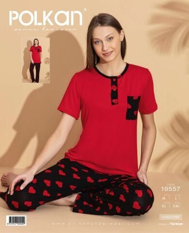 Polkan 19557 Viskon Kısa Kollu Bayan Pijama Takım 4’lü – Pijama Takımı