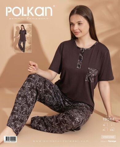 Polkan 19561 Bayan Ring Viskon Kısa Kollu Bayan Pijama Takım Paket İçi 4’lü – Pijama Takımı