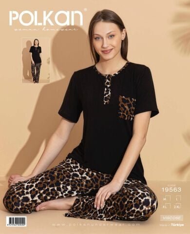 Polkan 19563 Bayan Ring Viskon Kısa Kollu Bayan Pijama Takım Paket İçi 4’lü – Pijama Takımı