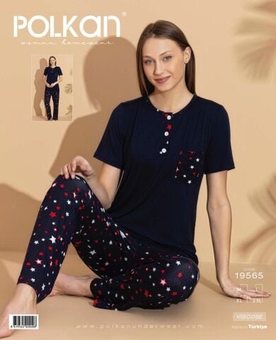 Polkan 19565 Bayan Ring Viskon Kısa Kollu Bayan Pijama Takım Paket İçi 4’lü – Pijama Takımı