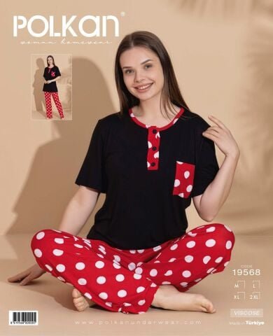 Polkan 19568 Bayan Ring Viskon Kısa Kollu Bayan Pijama Takım Paket İçi 4’lü – Pijama Takımı