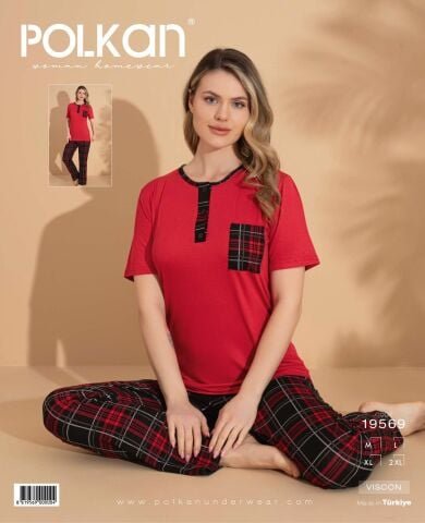 Polkan 19569 Bayan Ring Viskon Kısa Kollu Bayan Pijama Takım Paket İçi 4’lü – Pijama Takımı