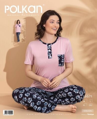 Polkan 19571 Bayan Ring Viskon Kısa Kollu Bayan Pijama Takım Paket İçi 4’lü – Pijama Takımı