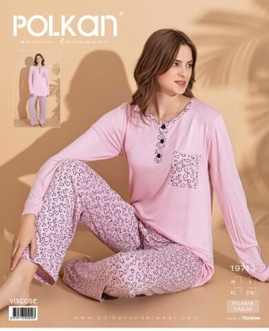 Polkan 19713 (M-L-XL-XXL) Viskon Uzun Kollu Bayan Pijama Takım 4’lü – Pijama Takımı