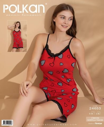 Polkan 24653 Beden (SM-LXL) Viskon Bayan Şortlu Takım 6’lı – Pijama Takımı