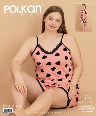 Polkan 6499 (2XL-3XL-4XL) Viskon Bayan Şortlu Takım 6’lı – Pijama Takımı
