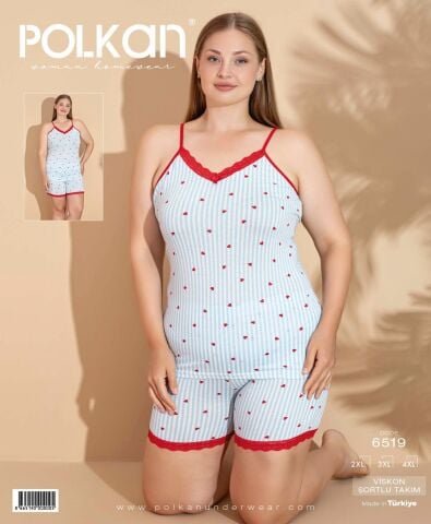 Polkan 6519 (2XL-3XL-4XL) Viskon Bayan Şortlu Takım 6'lı - Pijama Takımı