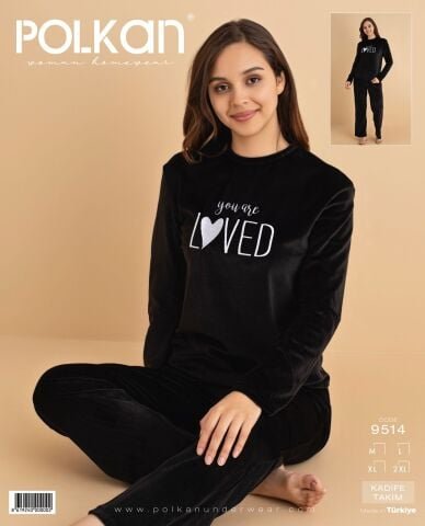 Polkan 9514 (M-L-XL-XXL) Kadife Uzun Kollu Bayan Pijama Takım 4’lü – Pijama Takımı