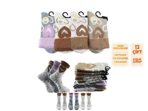 XGRİ POLO 40-3 Havlu Yumoş Peluş Yıkamalı Kışlık Bayan Soket Çorap 12’li – Kadın İç Giyim – Kadın Çorap