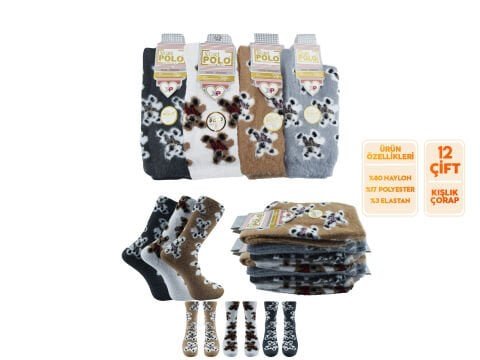 XGRİ POLO 63-2 Yumoş Peluş Yıkamalı Kışlık Bayan Soket Çorap 12’li – Kadın İç Giyim – Kadın Çorap