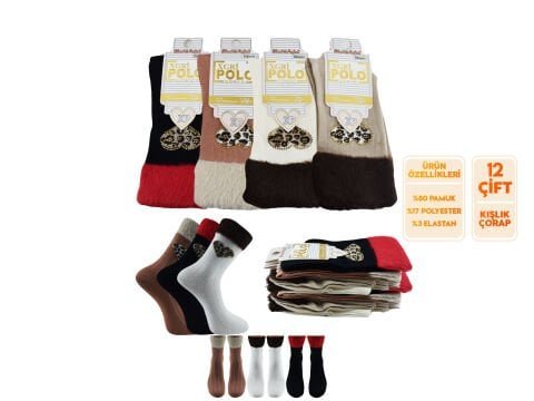 XGRİ POLO Taşlı Kürklü Derbili Yumoş Peluş Kışlık Bayan Soket Çorap 12’li – Kadın İç Giyim – Kadın Çorap