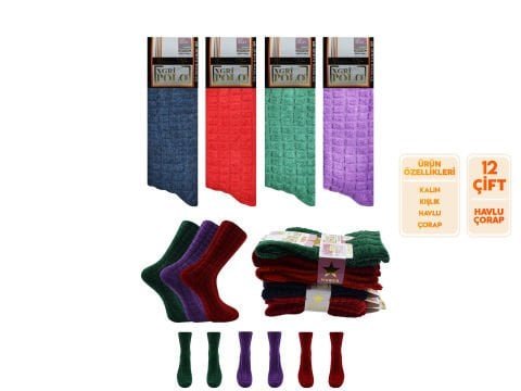 XGRİ POLO (B-E-14) 3’lü Bayan Kışlık Ters Havlu Soket 12’li – Kadın İç Giyim – Kadın Çorap