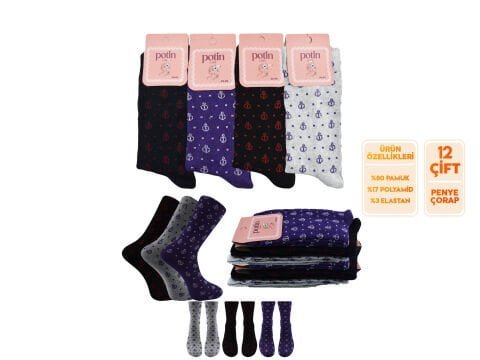 Potin 3-9 Bayan Penye Likralı Çorap 12’li – Kadın İç Giyim – Kadın Çorap