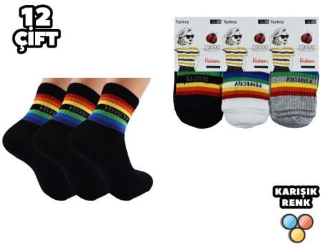Rasse 004 Gökkuşağı %80 Pamuk Bayan Kolej Çorap 12’li – Kadın İç Giyim – Kadın Çorap