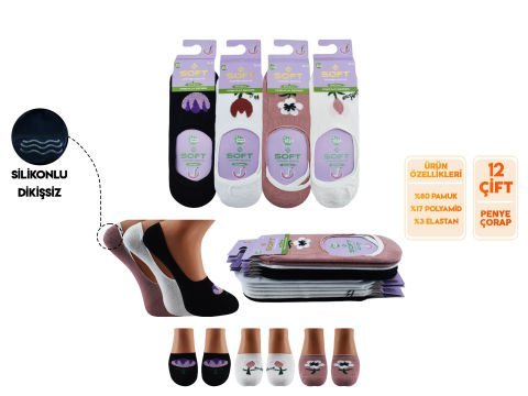 Softy 1 Yıkamalı Kokulu Dikişsiz Silikonlu Bayan Penye Babet 12’li – Kadın İç Giyim – Kadın Çorap