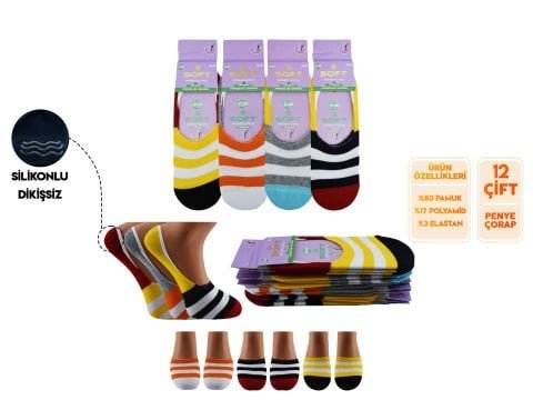 Softy 4 Yıkamalı Kokulu Dikişsiz Silikonlu Bayan Penye Babet 12’li – Kadın İç Giyim – Kadın Çorap