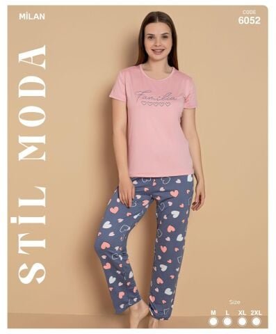 Stil Moda 6052 (M-L-XL-XXL) Milan Bayan Kısa Kol Pijama Takım 4’lü – Pijama Takımı