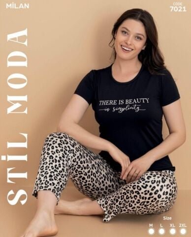 Stil Moda 7021 (M-L-XL-XXL) Milan Bayan Kısa Kol Pijama Takım 4’lü – Pijama Takımı