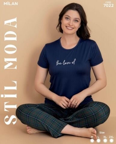 Stil Moda 7022 (M-L-XL-XXL) Milan Bayan Kısa Kol Pijama Takım 4’lü – Pijama Takımı