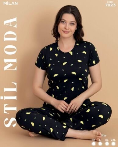 Stil Moda 7023 (M-L-XL-XXL) Milan Bayan Kısa Kol Pijama Takım 4’lü – Pijama Takımı