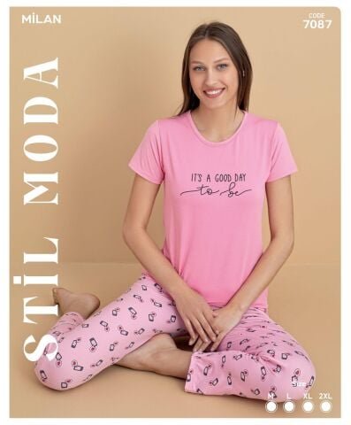 Stil Moda 7087 (M-L-XL-XXL) Milan Bayan Kısa Kol Pijama Takım 4’lü – Pijama Takımı