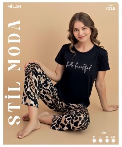 Stil Moda 7218 (M-L-XL-XXL) Milan Bayan Kısa Kol Pijama Takım 4’lü – Pijama Takımı